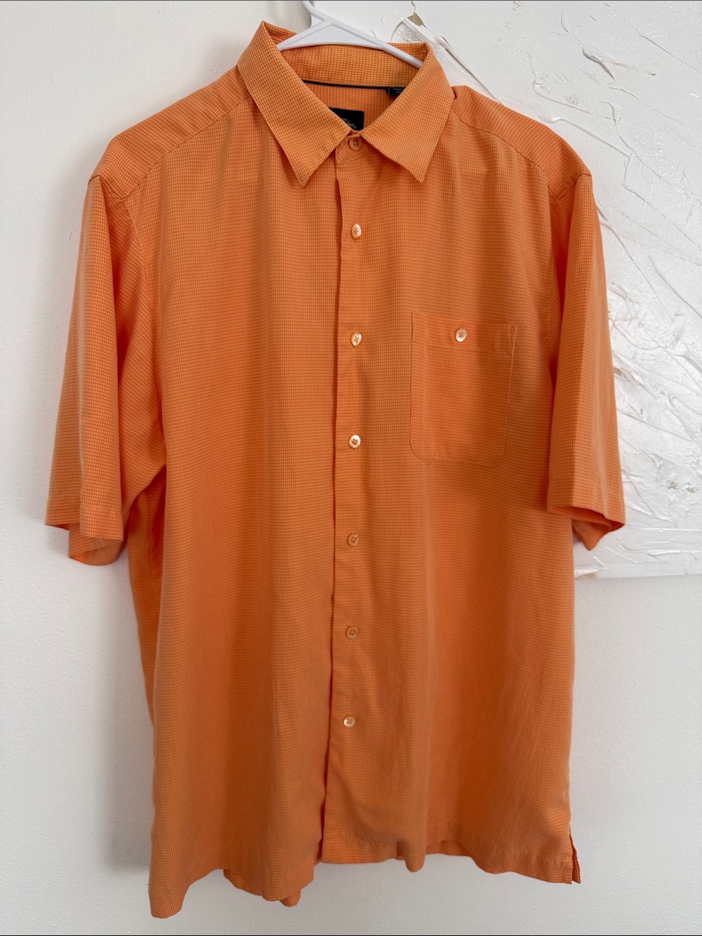 Indigo Palms Men’s Short Sleeve Shirt Burnt Orange Coral Size L